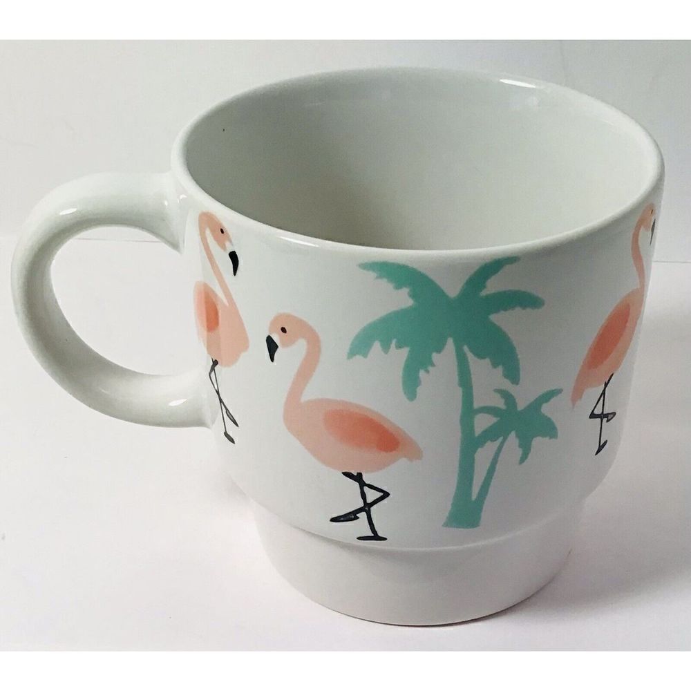 Signature Flamingo Pink Mint Green Ceramic Mug Coffee Tea Stoneware Cup